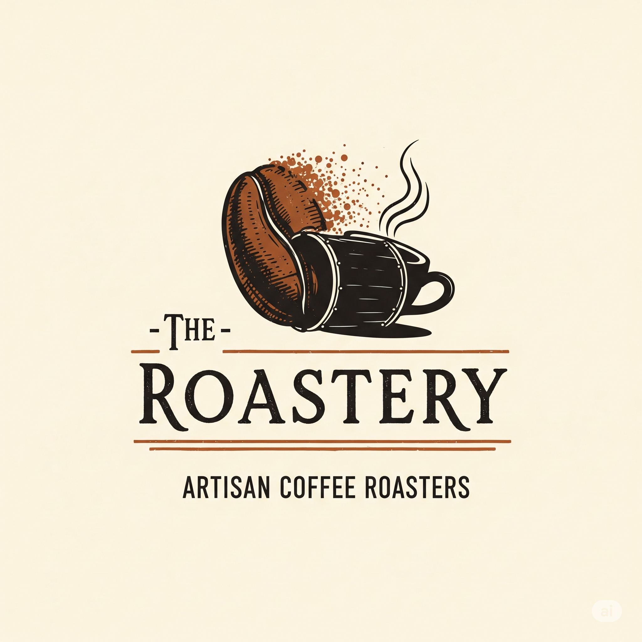 The Roastery logo, a coffee bean transforming into a steaming cup.